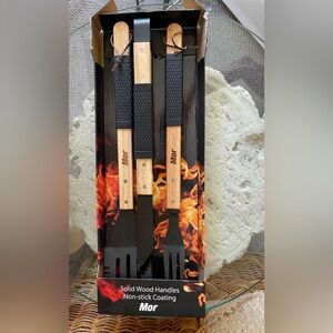 MOR BBQ Grill Tool Set with Solid Wood Handles *New Open Box*